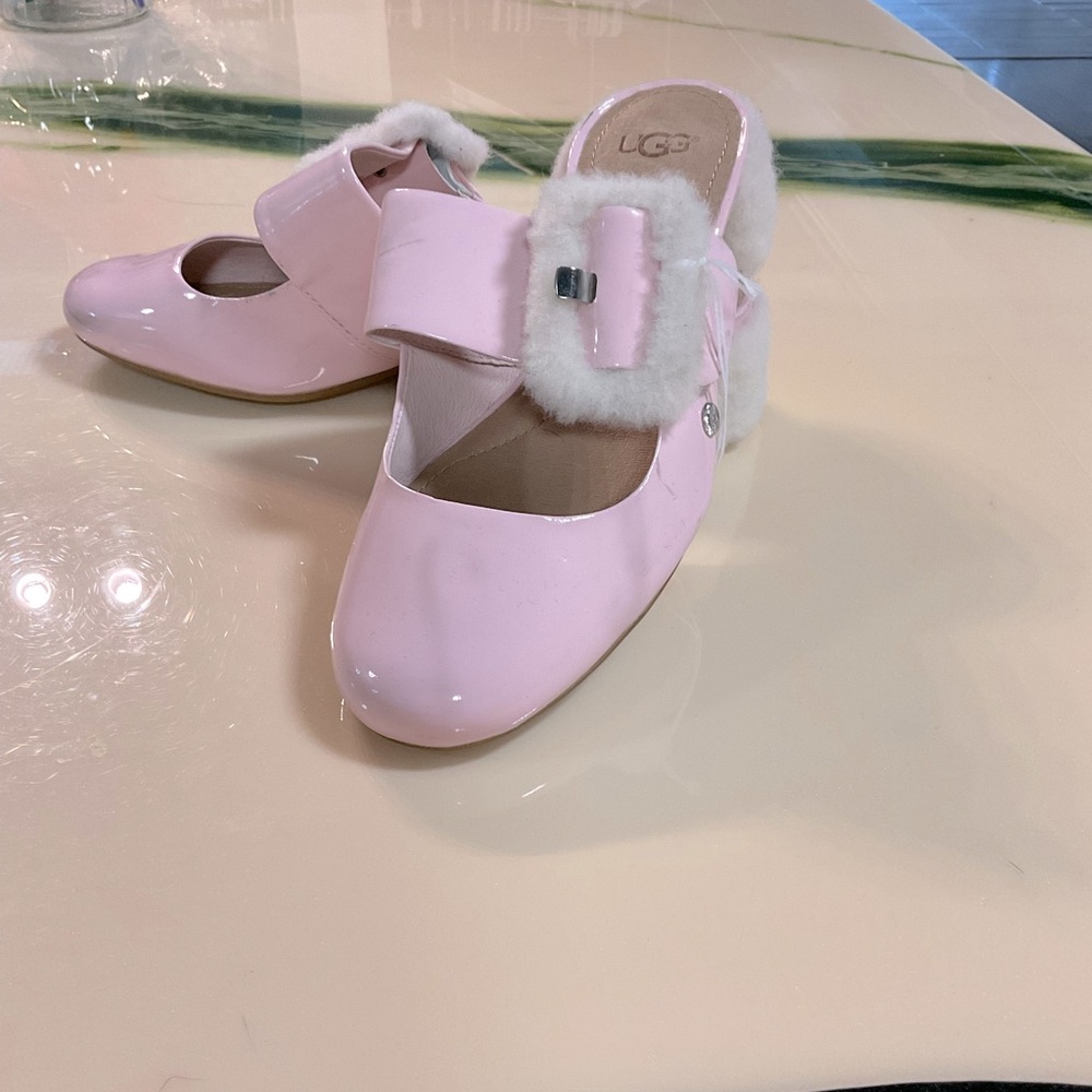 Ugg Hayden faux fur & patent leather Mary Jane mules
